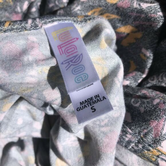 LuLaRoe Womens Top Sz S Perfect T Mustard Gray‎ Lavender Faded Look Floral NEW - Picture 3 of 6
